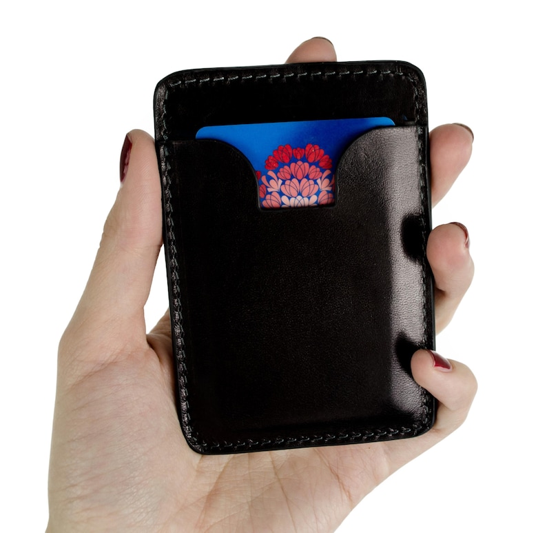 Étui pour cartes de visite en cuir, porte-cartes personnalisé en cuir pleine fleur, porte-cartes de crédit, cadeau d'anniversaire, cadeau d'anniversaire pour homme Black