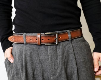 Brown Leather Belt, Full Grain Waist Belt with Buckle, Personalized Gift for Him, Anniversary Gift for Boyfriend, Birthday Gift for Him