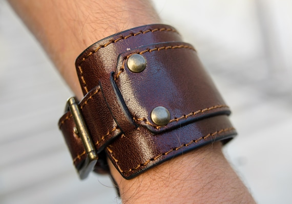 Leather Bracelet Men Adjustable Leather Bracer Full Grain