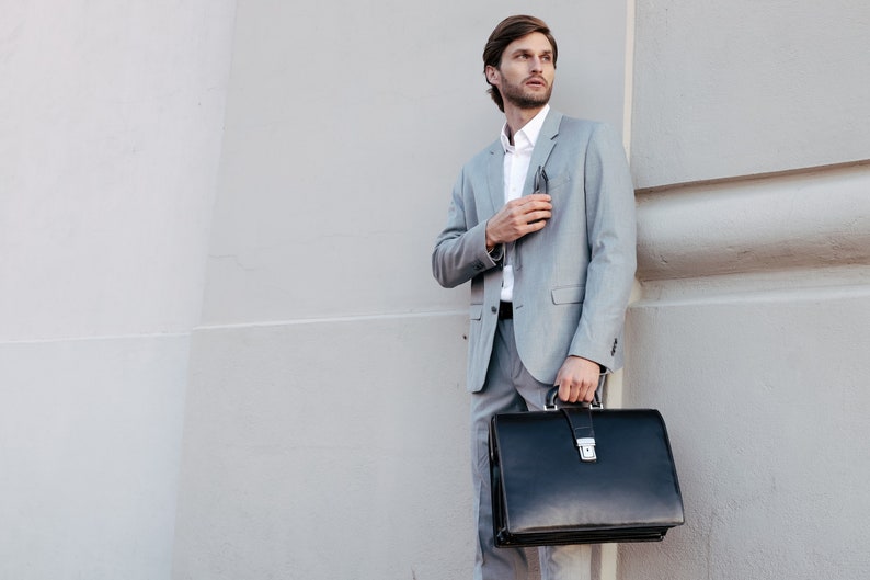 Lawyers Briefcase: Brown Briefcase for Men, 15 inch laptop Bag, Corporate Gift, Genuine Leather Doctors Bag, Graduation Gift for Lawyer Black