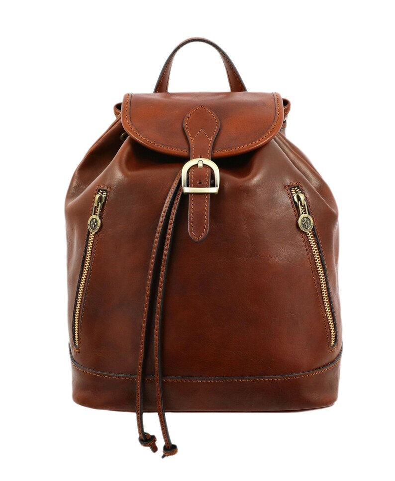 Natural brown leather vintage handbag backpack. main image 1
