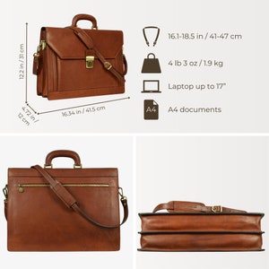 Texbo Men’s Solid Full Grain Leather 16 Inch Laptop Briefcase Messenger Shoulder Bag New Version - View #12