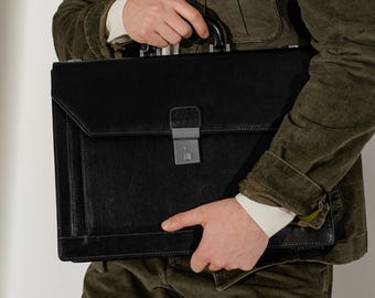 Lawyer Briefcase, Large Messenger Bag, 17 inch Laptop Bag, Black Satchel Bag, Laptop Case, Leather Portfolio, Back to School Gift for Him