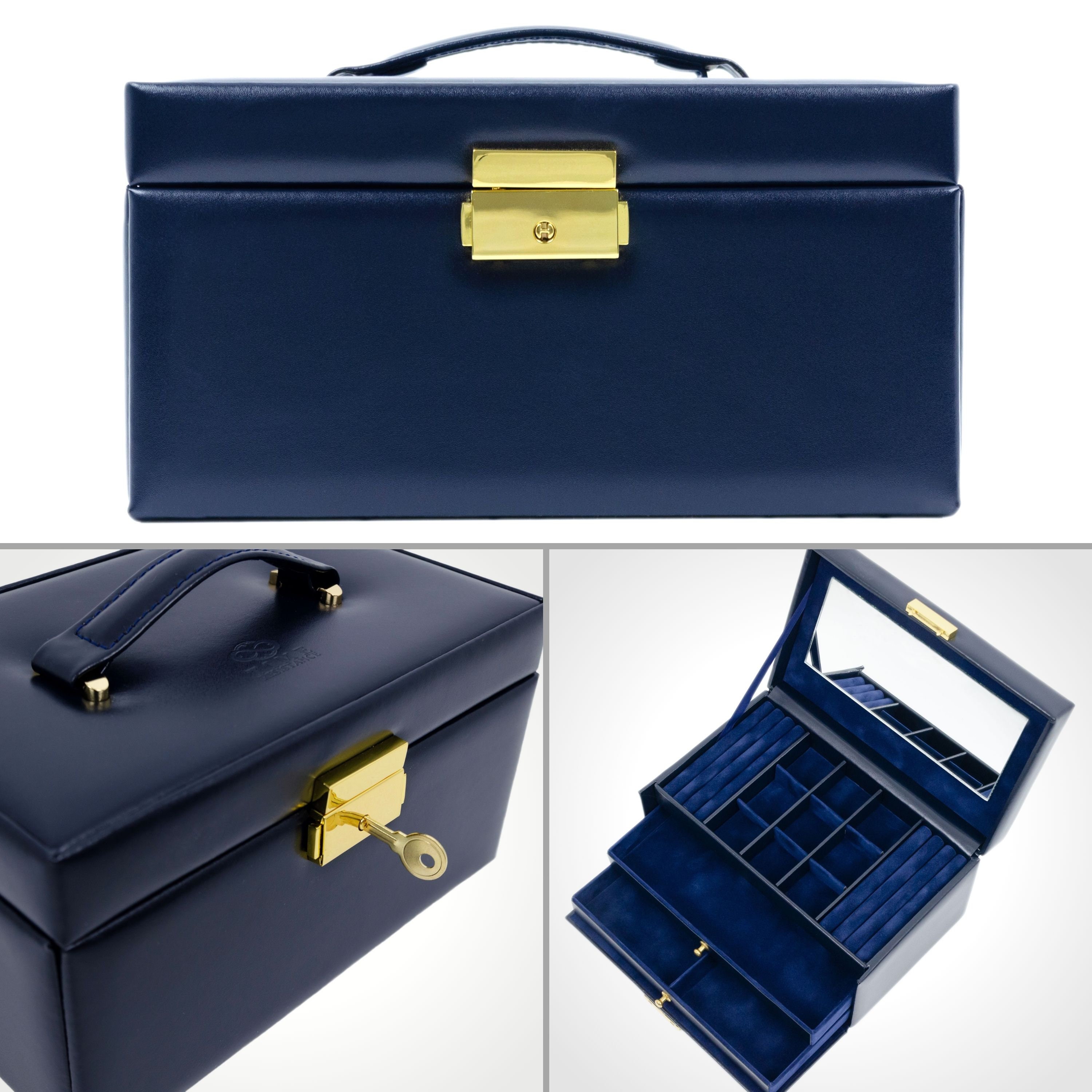 Leather Jewelry Box Navy Blue Jewellery Box Personalised Etsy