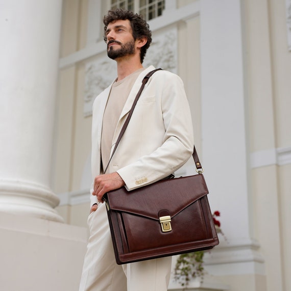 Classic Leather Briefcase for Men Personalized Bag 15 Inch Laptop Bag Shoulder Bag Anniversary Gift for Him Graduation Gift Etsy
