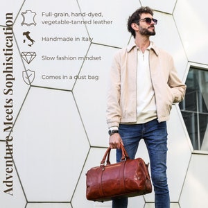 Leather Duffel Bag for Men, Overnight Bag, Small Travel Bag, Brown Weekender Bag, Carry on Bag, Anniversary Gift for Him, Leather Holdall image 3