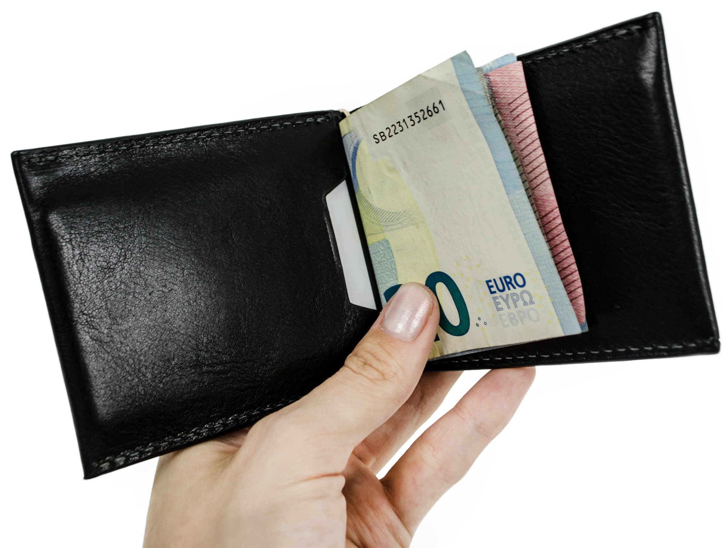 Mens Leather Wallet Card Clutch Purse Pockets Cente Bifold Money Clip ID Holder 