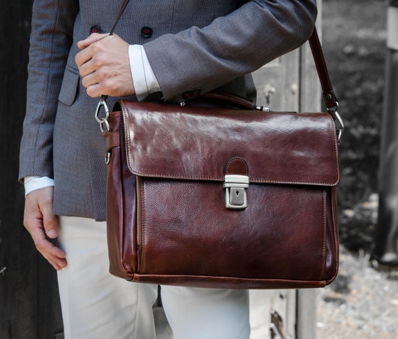 Men's Leather Messenger Bag, Brown Grain, Men's Bags