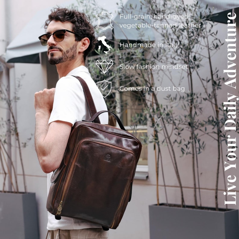 Sac à dos en cuir pour homme, sac pour ordinateur portable 13 pouces, sac de travail, cadeau d'anniversaire pour lui, sac à dos en cuir véritable, cadeau personnalisé pour homme image 3