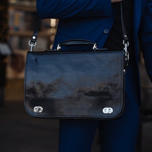 Leather Briefcase Laptop Bag - Illusions - Time Resistance