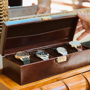 Lederen horlogekast, herenhorlogehouder, opbergdoos polshorloge, gepersonaliseerde horlogedoos met 4 sleuven, horloge-organisator, verjaardagscadeau voor hem
