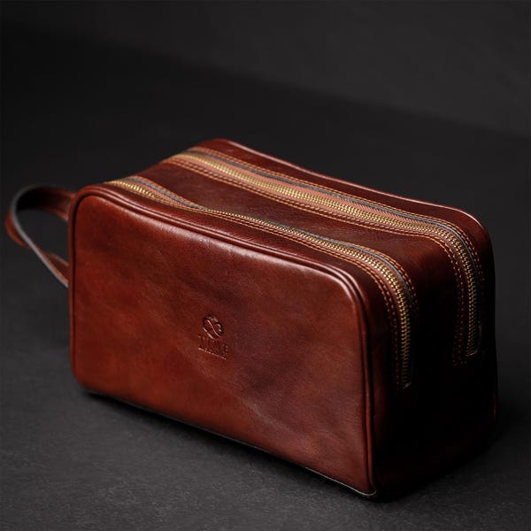 Full-Grain Leather Dopp Kit, Vegetable Tanned Toiletry Bag, Men's Travel Organizer, Gift for Him