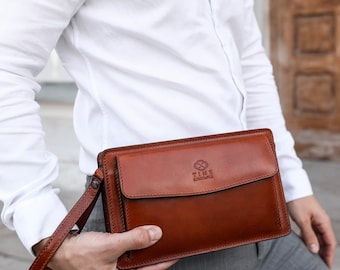 Leather Clutch for Men, Mens Organizer, Full Grain Leather Wrist Bag, Leather Purse, Anniversary Gift for Him, Leather Gift