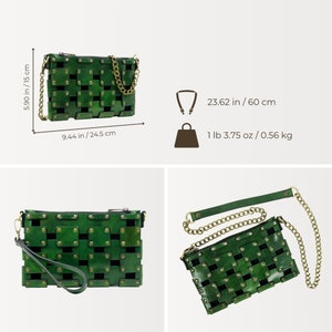 Cartera de mano de piel de grano completo verde, cartera de mujer, bolso personalizado, bolso de mano, bolso de muñeca, bolso de hombro, regalo de aniversario para ella imagen 7