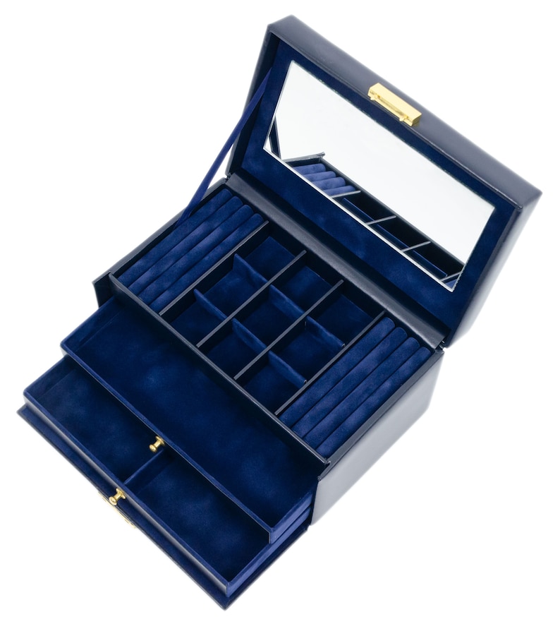 Leather Jewelry Box Navy Blue Jewellery Box Personalised Etsy