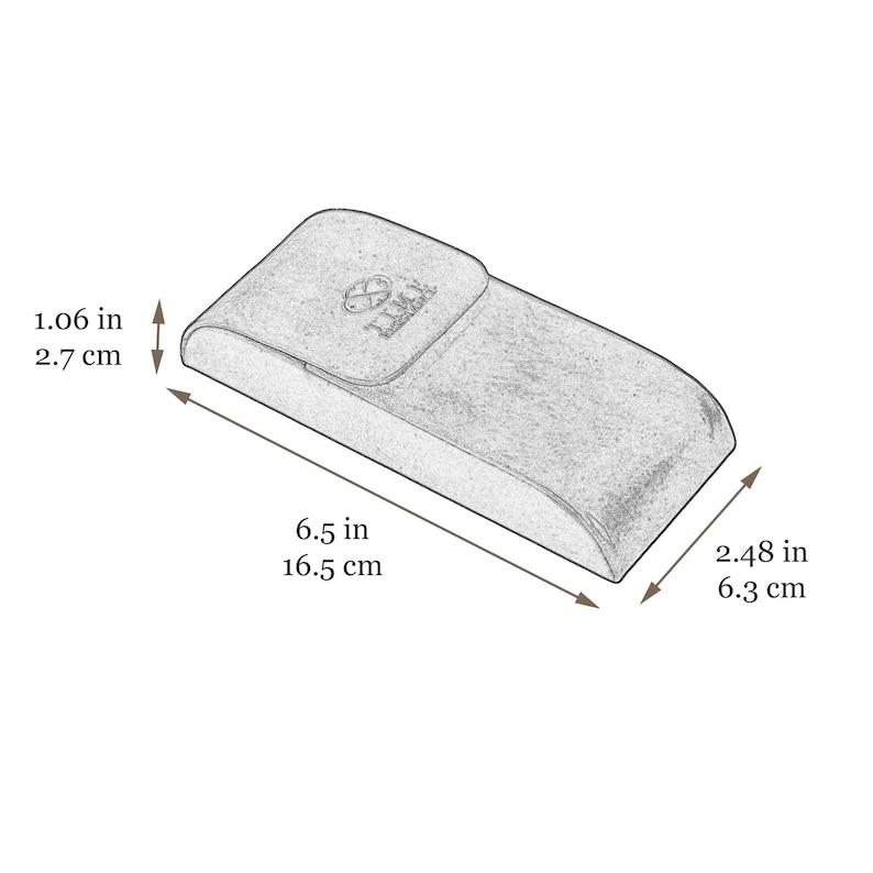 May include: A rectangular, textured gray eyeglass case with a flap closure featuring a logo. Dimensions are 6.5 inches long, 2.48 inches wide, and 1.06 inches high. The case has rounded edges and a smooth, consistent surface finish throughout.