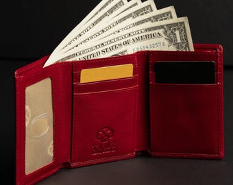 Carteira de couro tripla, porta-dinheiro em couro genuíno para ele, carteira para moedas e notas, presente de aniversário para ele.