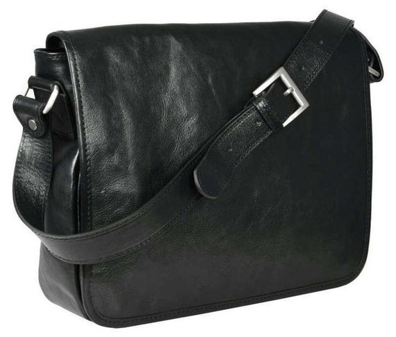 Leather Men's Messenger Bag Large Shoulder Bag Black | Etsy