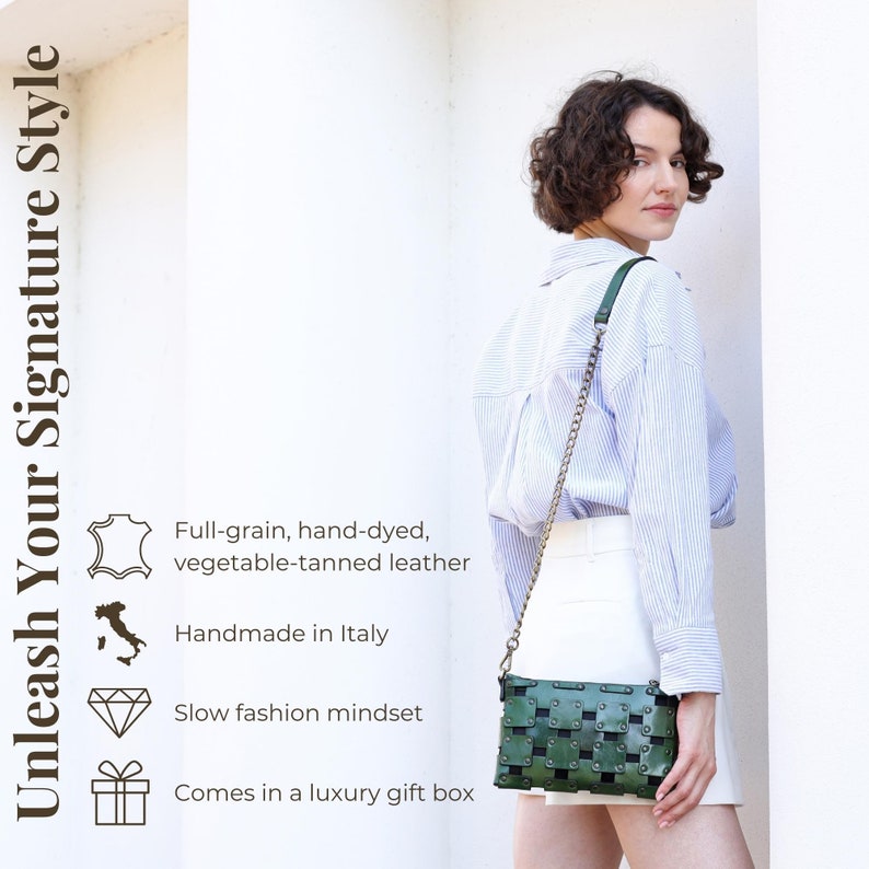 Cartera de mano de piel de grano completo verde, cartera de mujer, bolso personalizado, bolso de mano, bolso de muñeca, bolso de hombro, regalo de aniversario para ella imagen 3