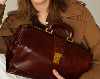 Leather Doctor Bag, Top Handle Bag, Full Grain Leather Medical Bag, Graduation Gift
