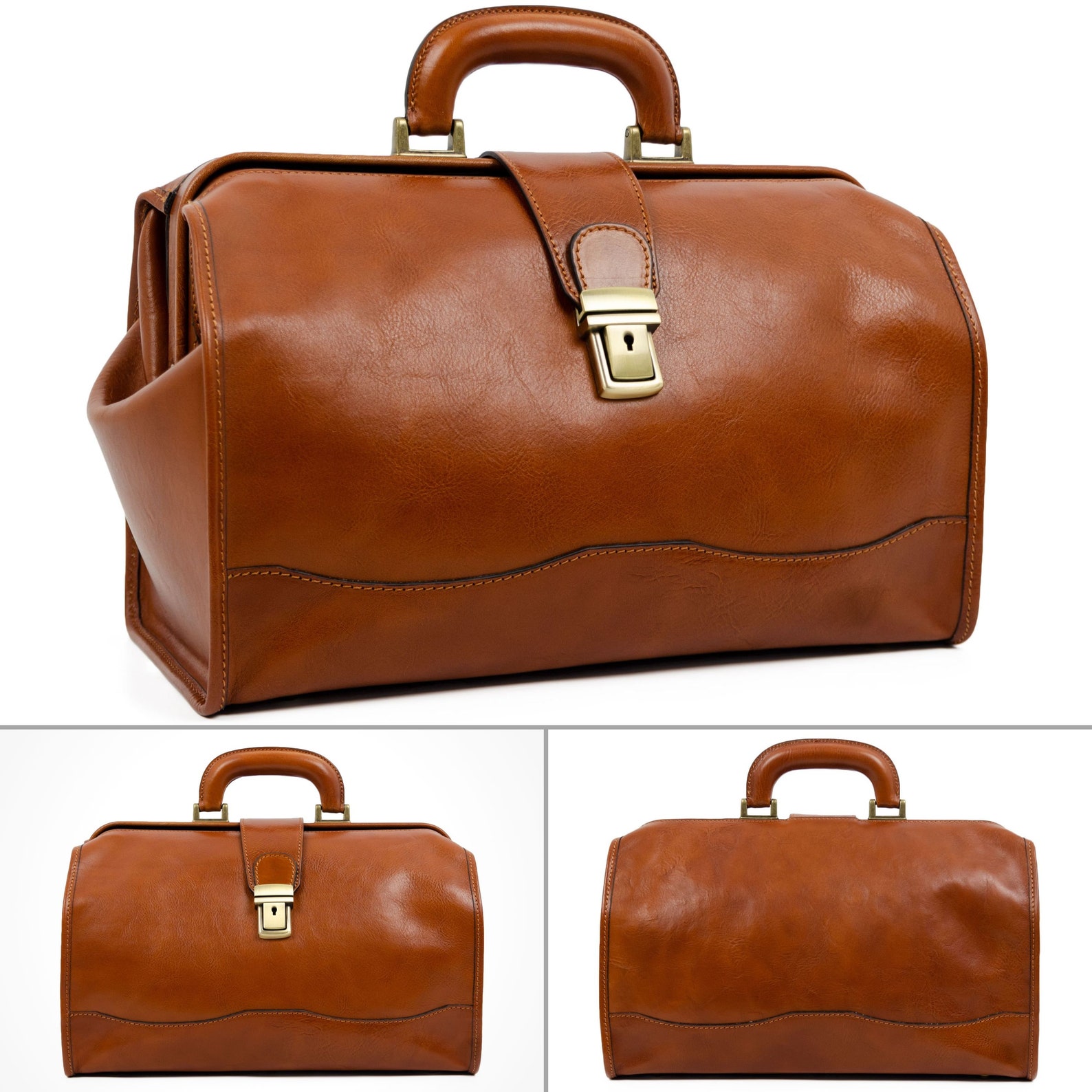 Leather Doctors Bag Woman Handbag Light Brown Leather Etsy