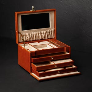 Leather Jewelry Box, Large Jewellery Box, Personalised Jewellery Case, Anniversary Gift for Her,  Birthday Gift for Women