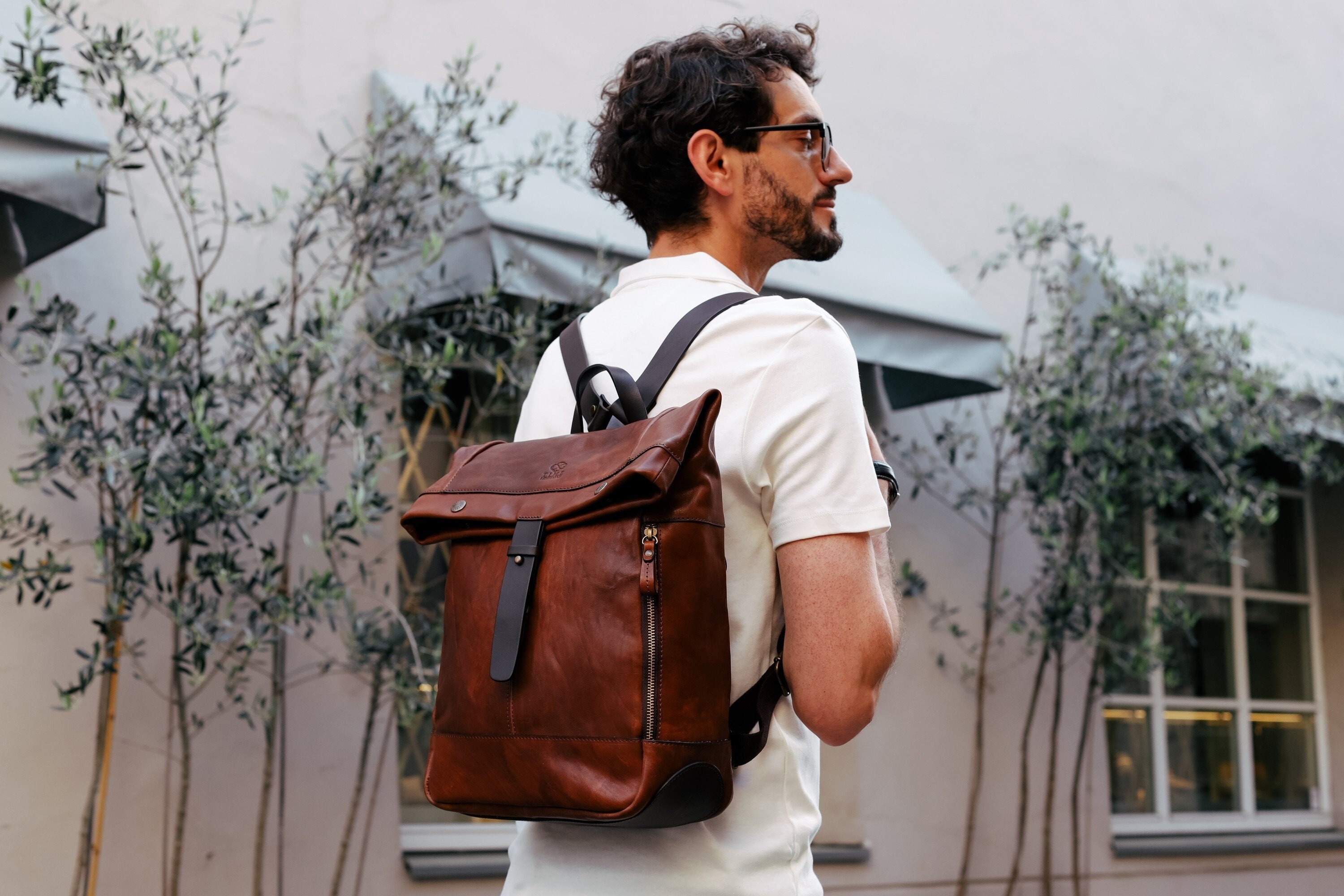 Vintage Leather Backpack for Men, Travel Rucksack, 13 inch Laptop Backpack with Tuck Lock, Travel Bag, Back to School Gift for Him