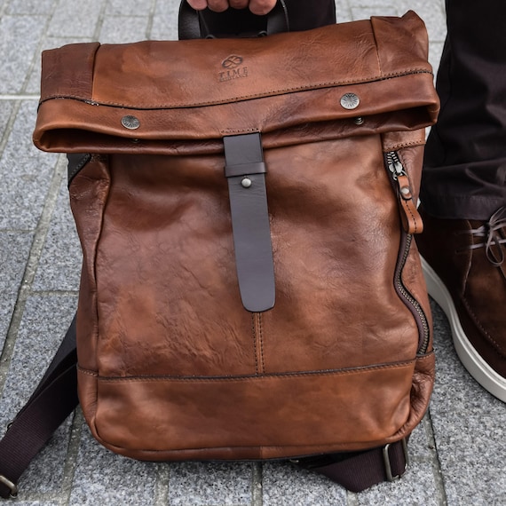 Vintage Leather Backpack for Men, Travel Rucksack, 13 Inch Laptop Backpack  With Tuck Lock, Travel Bag, Back to School Gift for Him - Etsy