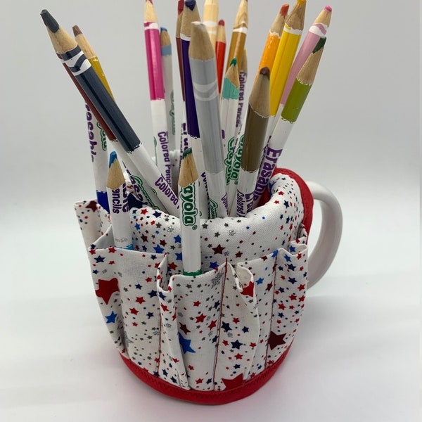 Holiday themed Coffee mug organizer | Desk Organizer | Teacher Gift | Mug Apron | Coffee | Handmade | Fun Gift | Fabric Organizer