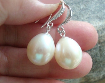 Freshwater Pearl Earrings, Sterling Silver Lever Backs