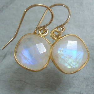 14K Gold Filled Simple French Hook Rainbow Moonstone Dangle Earrings