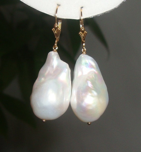 Rock Lobster Designs Baroque Teardrop Pearl Gold Bead Earrings Dangle and Drop Pearl Earrings