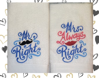 Mr & Mrs Right Set of 2 Hand Towel