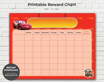 Printable Cars Reward Chart, Potty Training Chart, Children's Sticker Chart, Toddler Reward Chart, INSTANT DOWNLOAD