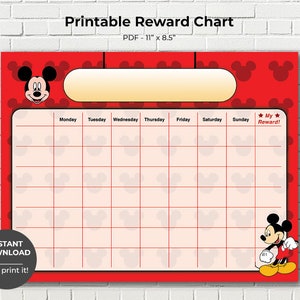 Printable Mickey Mouse Reward Chart, Potty Training Chart, Children&#39;s Sticker Chart, Toddler Reward Chart, INSTANT DOWNLOAD