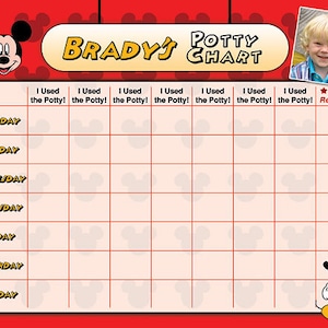 Mickey Mouse Töpfchen-Diagramm - Töpfchen-Trainings-Diagramm - Töpfchen-Belohnungs-Diagramm - Töpfchen-Aufkleber-Diagramm - angepasst, druckbar, Hausarbeits-Diagramm