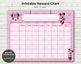 Printable Minnie Mouse Reward Chart, Potty Training Chart, Children's Sticker Chart, Toddler Reward Chart, INSTANT DOWNLOAD