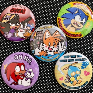 Sonic Badges 2 INCH - Sonic, Shadow, Tails, Knuckles, Omochao Funny Quotes