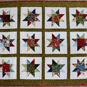Stars in Squares – LAP QUILT – Christmas Colors