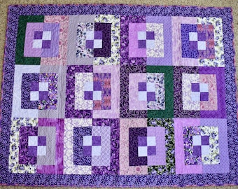Scrappy Square Design – LAP or BABY QUILT – Purple & Pink