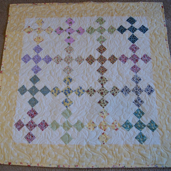 Nine Patch Diamond Design – LAP or BABY QUILT – Yellow and Pastels