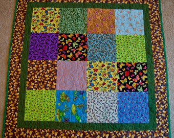 Bugs in Squares Pattern –BABY QUILT – Green and MultiColored