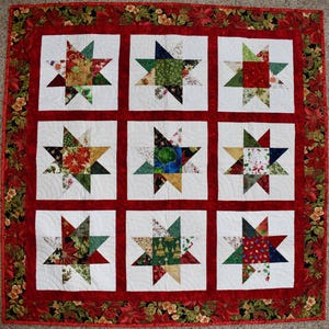 Stars in Squares – LAP QUILT – Christmas Colors