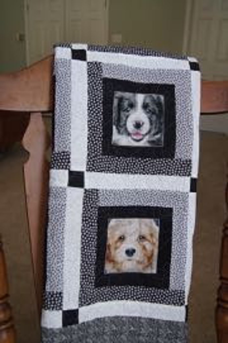 Dogs in Squares Pattern \u2013 LAP QUILT \u2013 Black and White