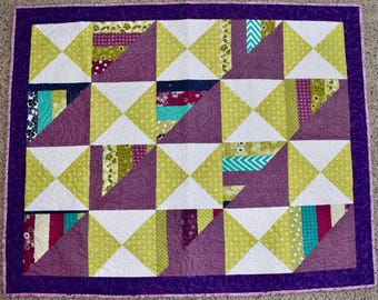 Mixed Square Design – LAP or BABY QUILT – Purple & Multi-Colored