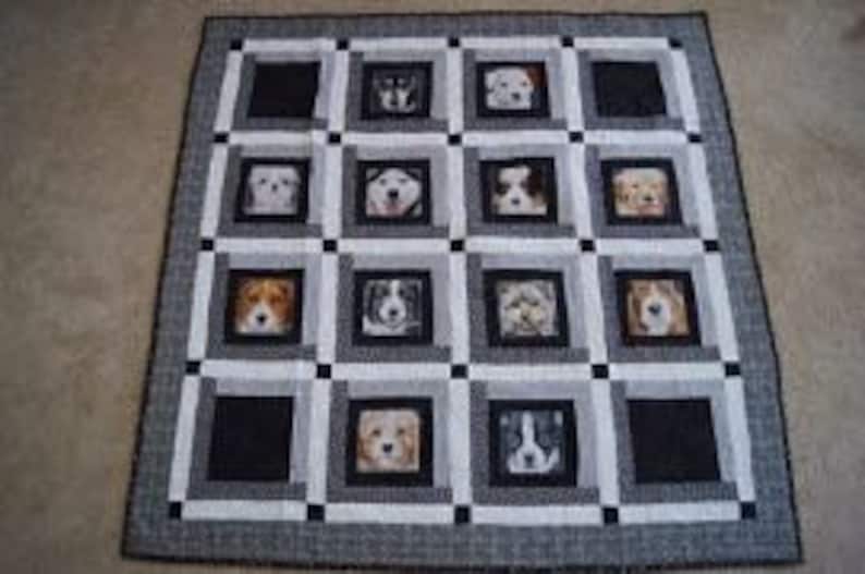 Dogs in Squares Pattern \u2013 LAP QUILT \u2013 Black and White