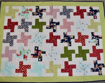 Rail Fence in Squares Design – LAP QUILT – Red Green & Blue