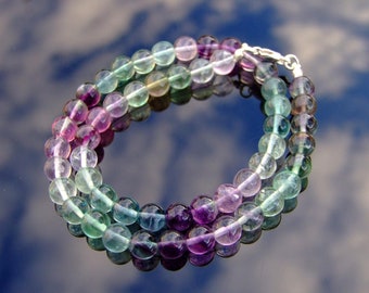 Aa Grade Multi Fluorite Natural Gemstone Necklace 8mm Beaded Silver 16-30inch Healing Stone Chakra Reiki With Pouch FREE UK SHIPPING