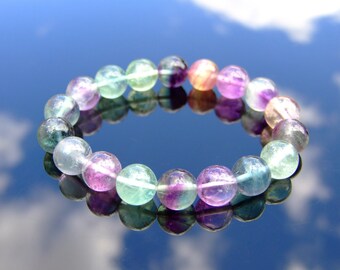 Aa Grade Multi Fluorite Natural Gemstone Necklace 8mm Beaded Silver 16-30inch Healing Stone Chakra Reiki With Pouch FREE UK SHIPPING