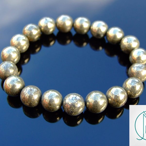 Pyrite 10mm Natural Gemstone Bracelet 6-9'' Elasticated Healing Stone Chakra Reiki With Pouch